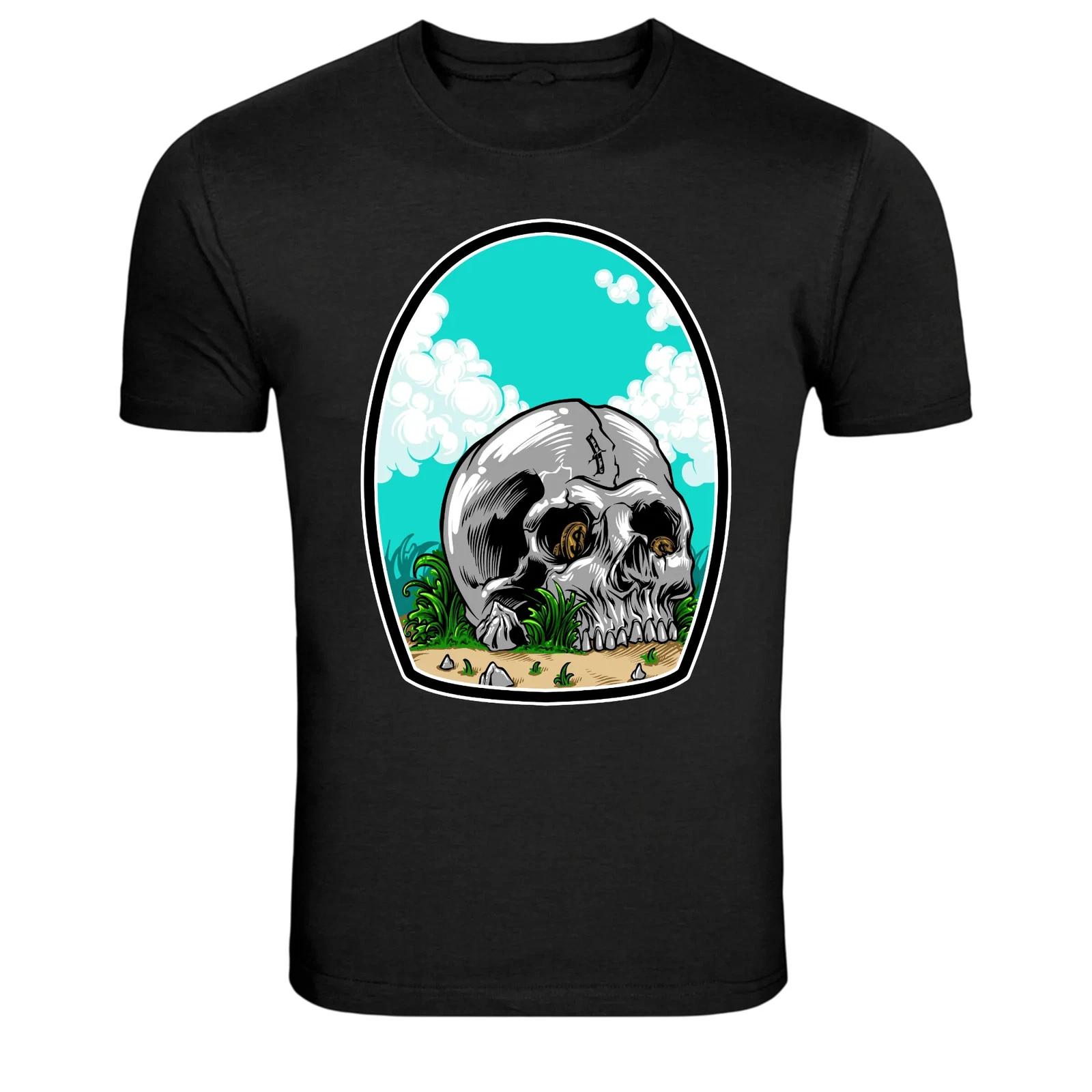 Skull In Landscape Window Dark Art Graphic T-Shirt 4XL