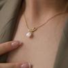 18K Gold Stainless Steel Necklace with Zircon and Pearl Pendant for Women - Everyday Versatile Style