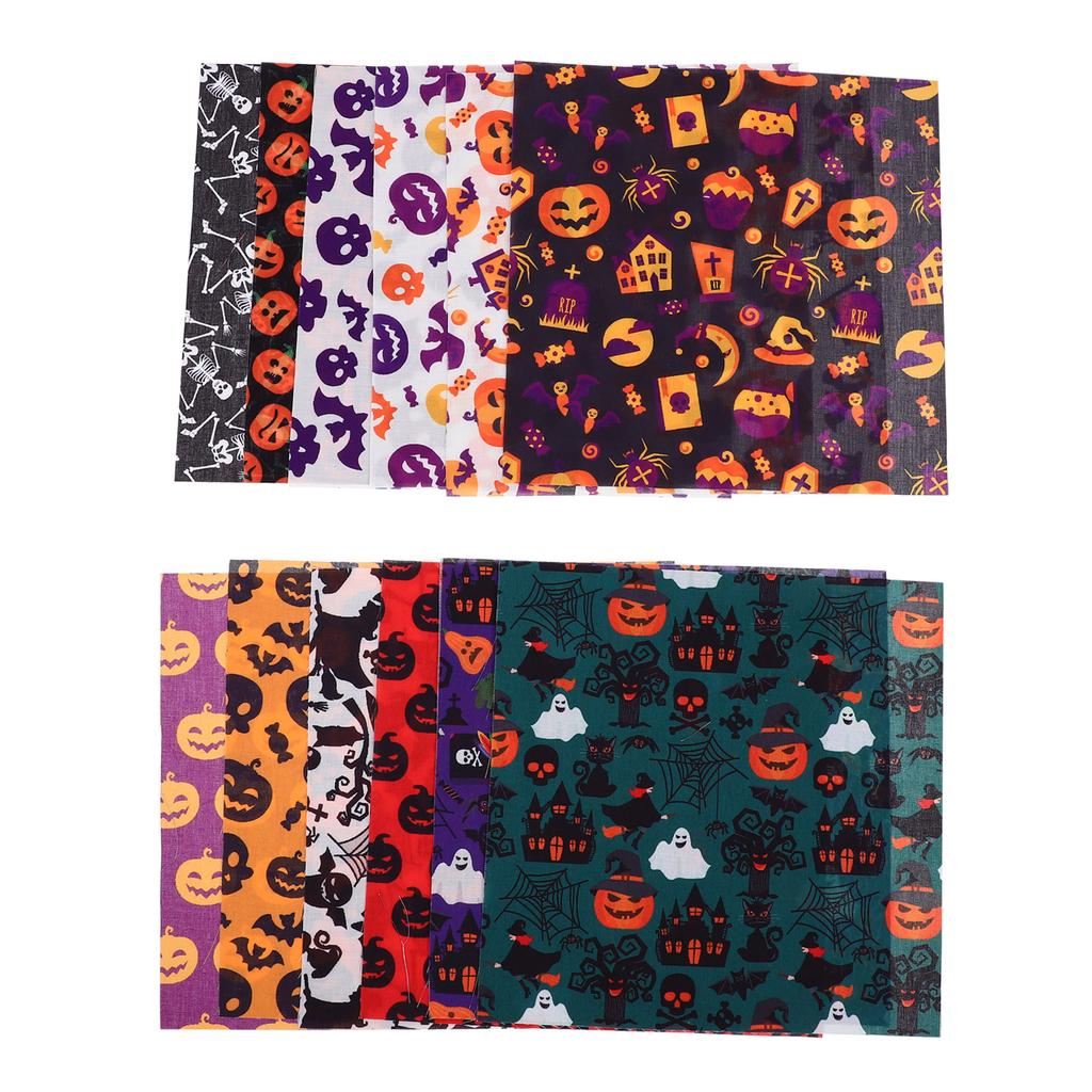 Halloween Decoration Fabric 12 Sheets Patchwork Cloth Printing Pattern Scrapbook DIY Material Polyester Sewing Craft