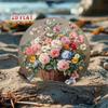 Vintage Round Metal Wall Art, 2D Aluminum Sculpture Floral Home Decor for Living Room