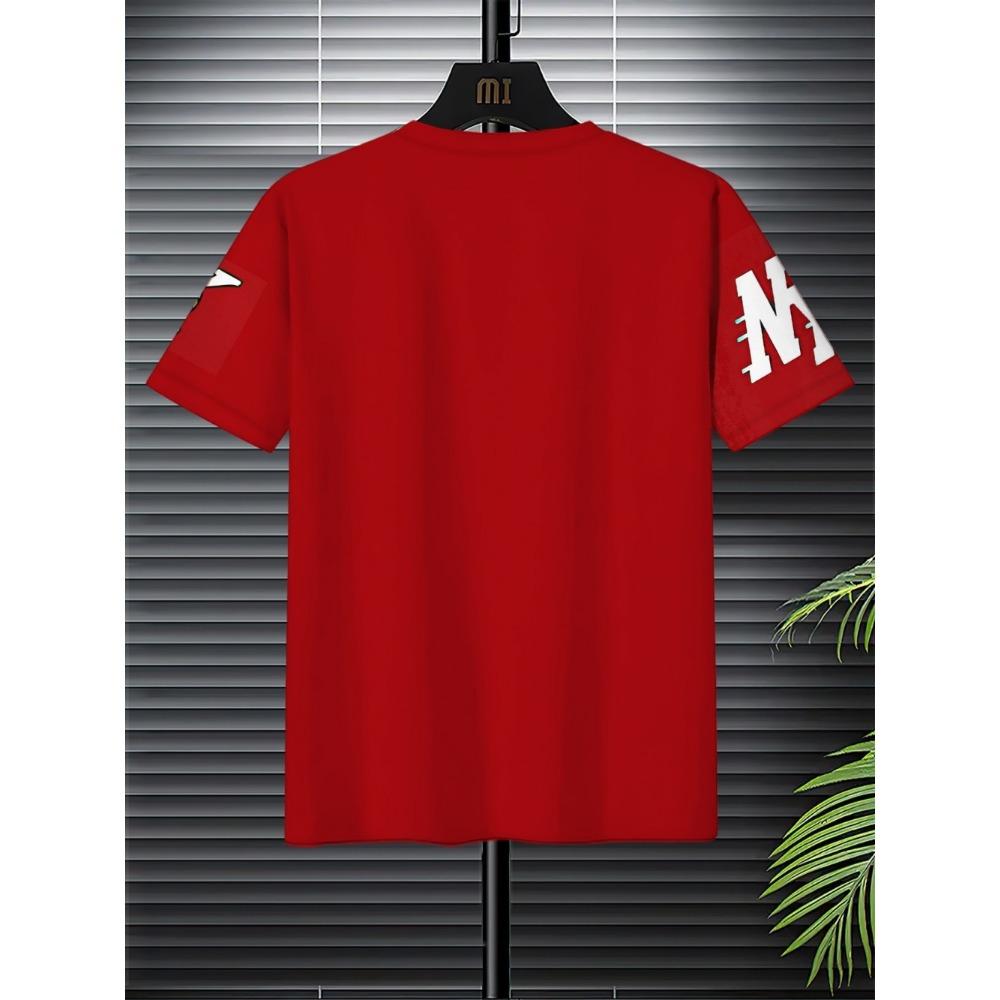 New Men's Summer Sports Word Count 8 Printed Breathable Round Neck T-shirt Shorts Set Outdoor Casual Clothing