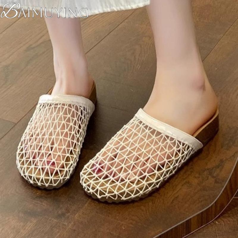 Fashion Hollow Mesh Mules Slippers Women Casual Shoes Flat Sandals Summer 2025 Trend Beach Platform Woman Slides Comfort Sandalias Mujer