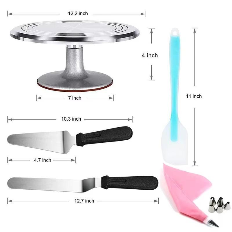 Turntable Cake Decoration Accessories Set Metal Stainless Steel Pastry Spatula Scraper Rotating Cake Stand Accessories Tools