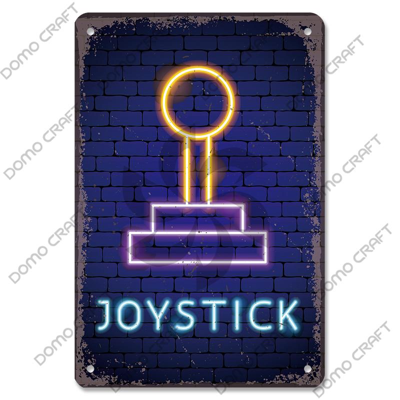 Poster Neon pentru jocuri video Placă metalică Gamer Play Win Game Zone Semne de tablă din metal Decor de perete retro Sala de jocuri Bar Pub Peștera omului