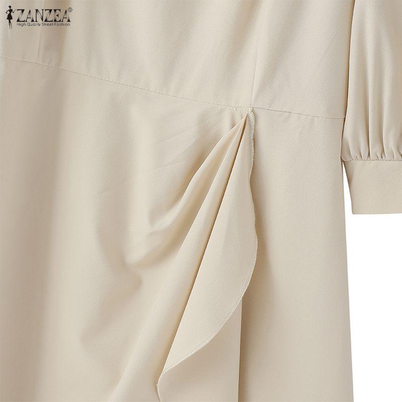 ZANZEA שמלת קיץ קז'ואלית לנשים עם צווארון מרובע ושרוולים קצרים