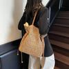 Yogodlns Women Straw Underarm Bag Solid Color Pleated Handbag Large Capacity Trendy Shoulder Bag Travel Shopping Beach Bag