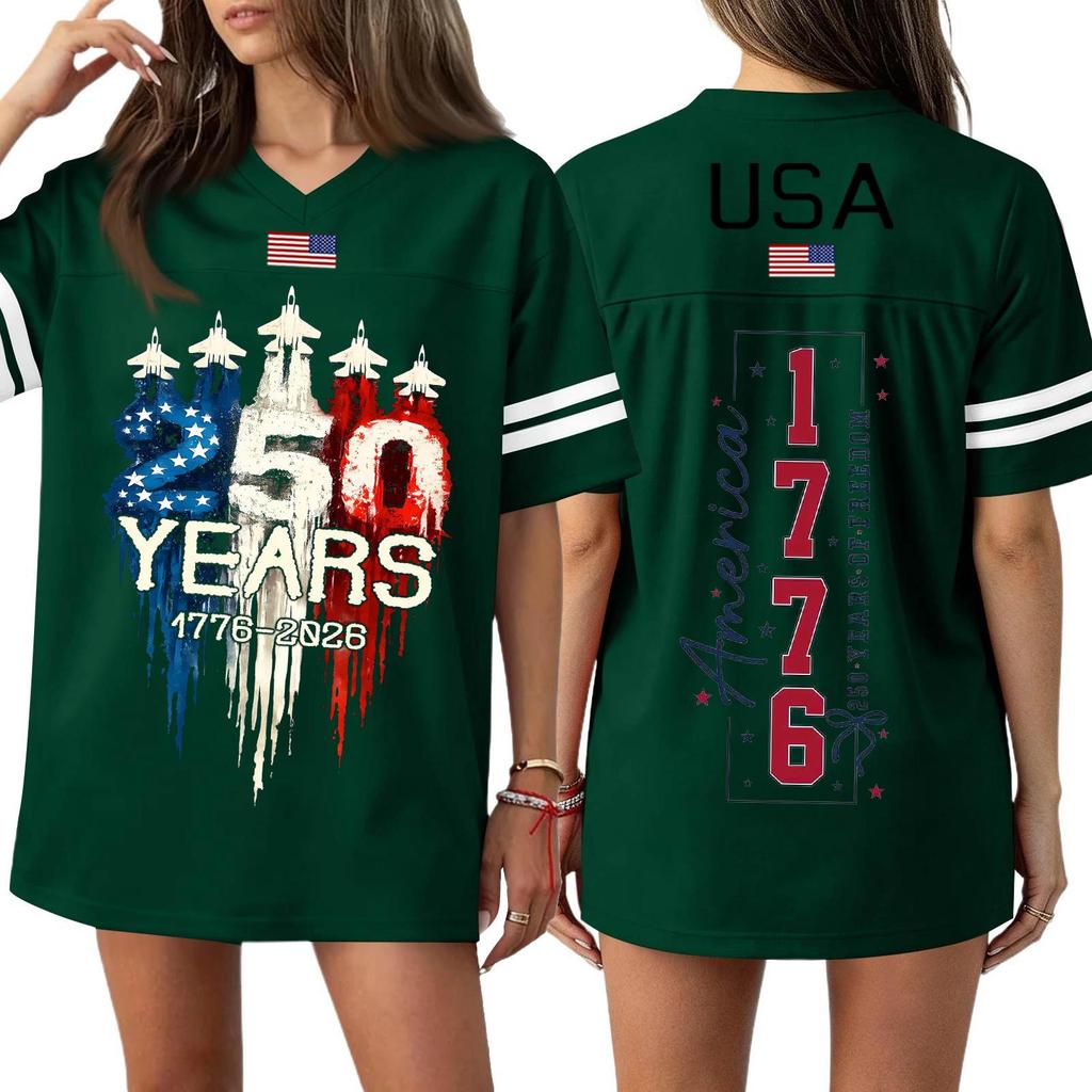 Damen Casual Mode V-Ausschnitt Sport Unabhängigkeitstag Druck Kurzarm Sport T-Shirt Top