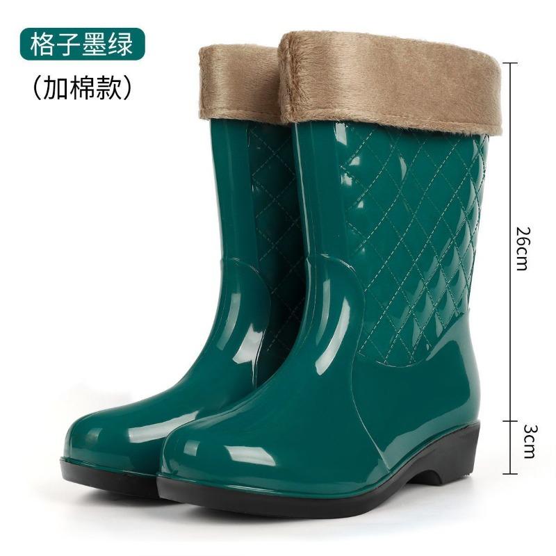 rain shoes women's medium tube four-season work rain boots cotton warm thick-soled wear-resistant water boots non-slip water shoes women