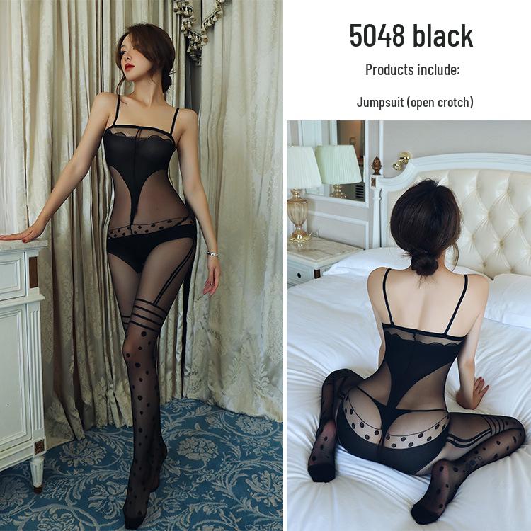 Seductive Black Transparent Lingerie: Sexy Bodysuit & Stockings for Women