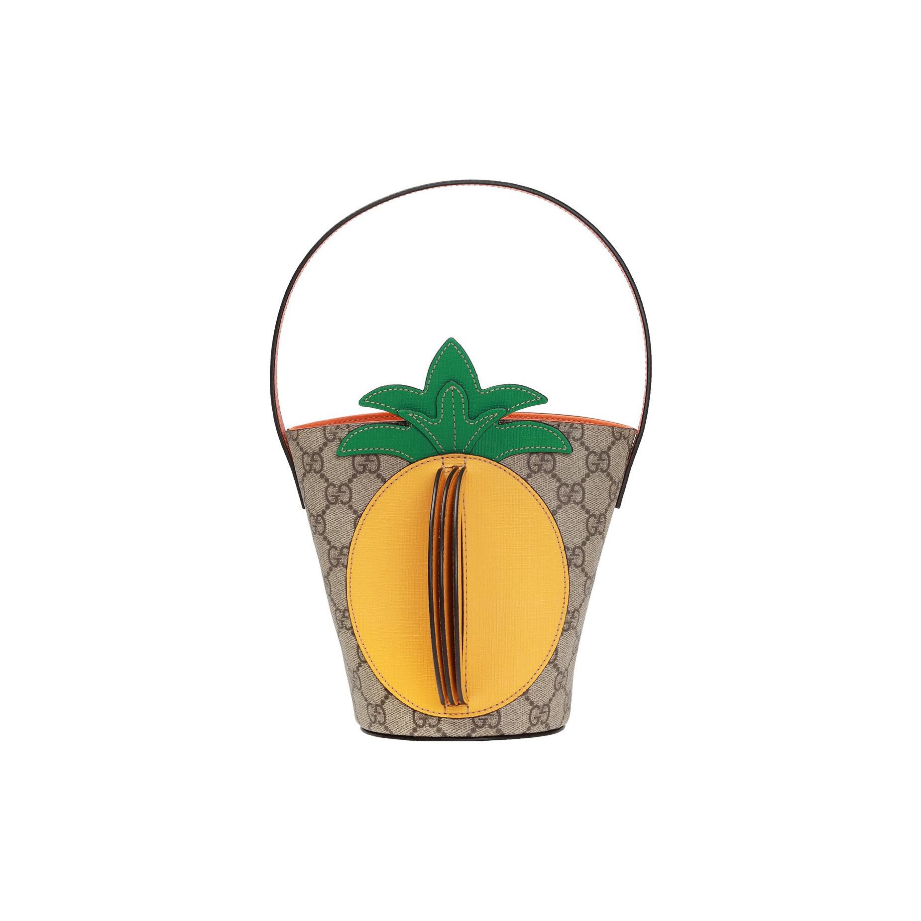 

Gucci GG Supreme Mini Bucket Bag, Canvas 3D Pineapple Appliqué Multicolor Leather Trim, Women s Daily Travel Handbag 580850-KWZCN-9754 Basic Set (Bag+Dust Bag)