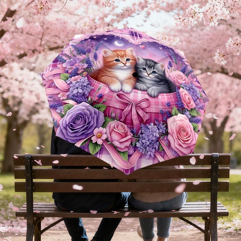 1PC Kittens Flowers Umbrella-8-Rib Reinforced, Automatic Open, Lightweight & Durable, Cute Fashion Accessory for Outdoor-Y0331