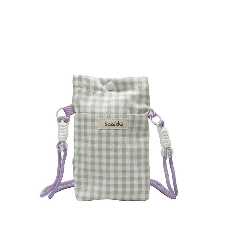 Mobile phone bag summer plaid small bag women's new popular vertical girl canvas crossbody small cloth bag