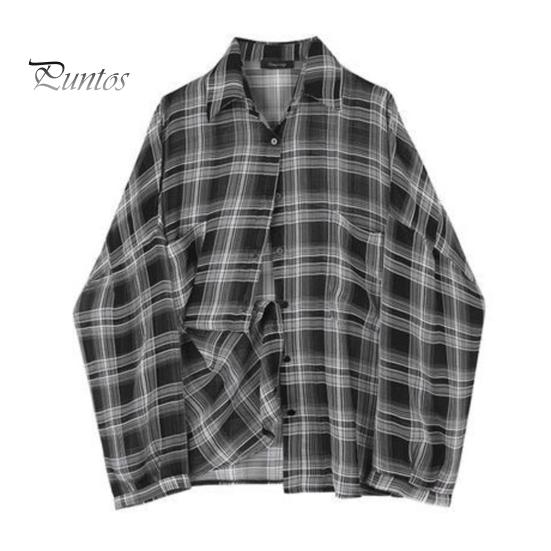 

Женская летняя рубашка с лацканами и длинными рукавами в клетку, рубашка с принтом, топы, свободный крой, однобортный тонкий кардиган, рубашка L чёрный