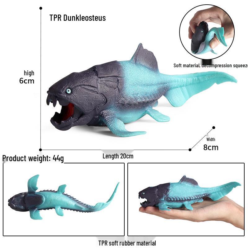 Kids' Marine Animal Model Stress Relief Toy Set: Pufferfish, Octopus, Crab, Shark, Dunkleosteus