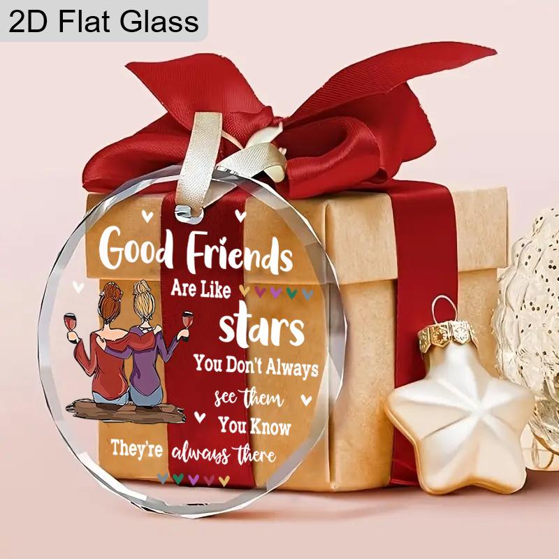 Freundschafts-Erinnerungsstück Glasornament, Design mit zwei Schwestern, die Weingläser halten, Ideale Geschenke für beste Freunde oder beste Freundinnen, Freundschaft, BFF, Seelenverwandte