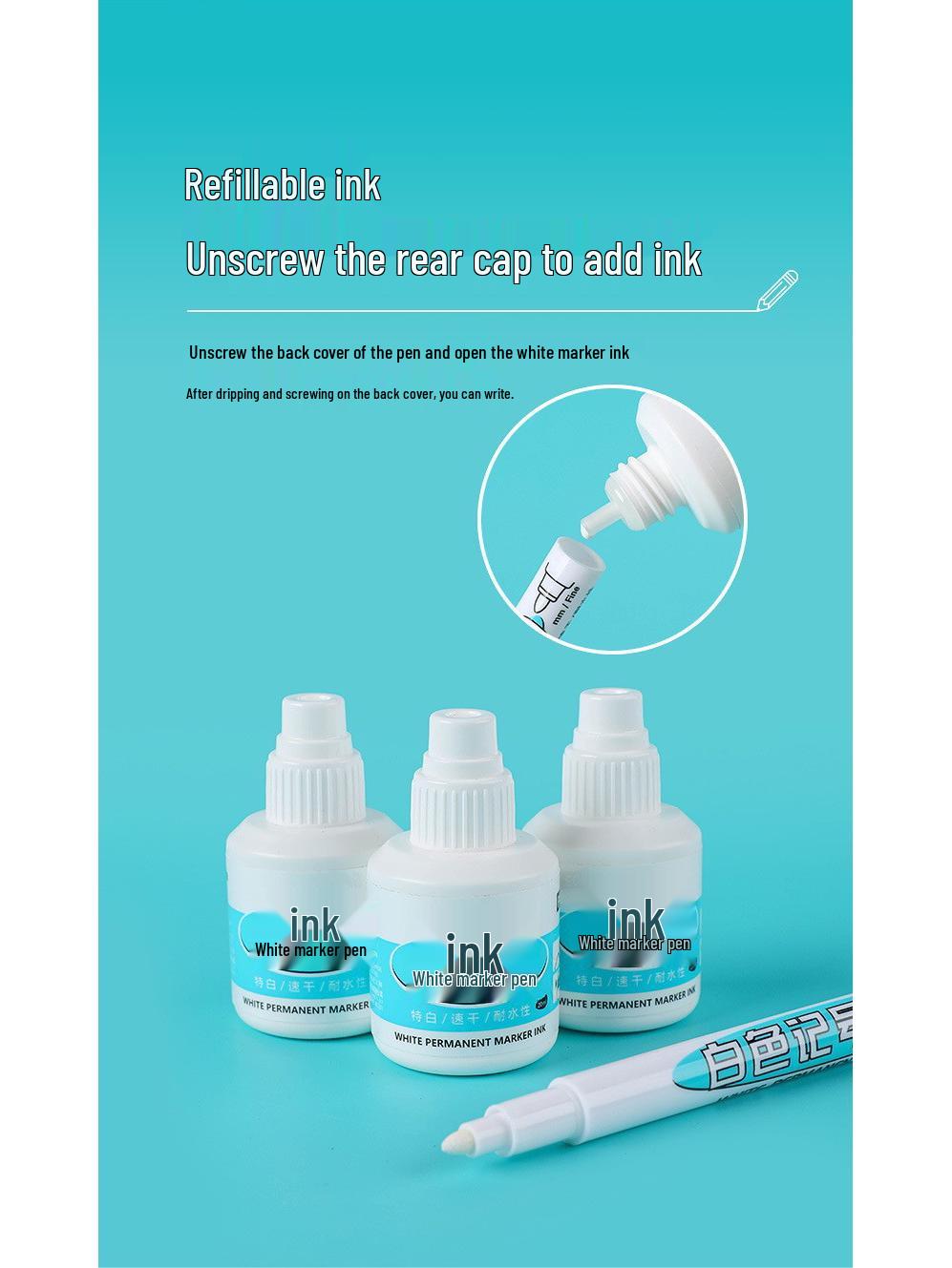 W waterproof Oil-Based Quick-Dry White Marker Pen - Small, Single-Head, Industrial Use.