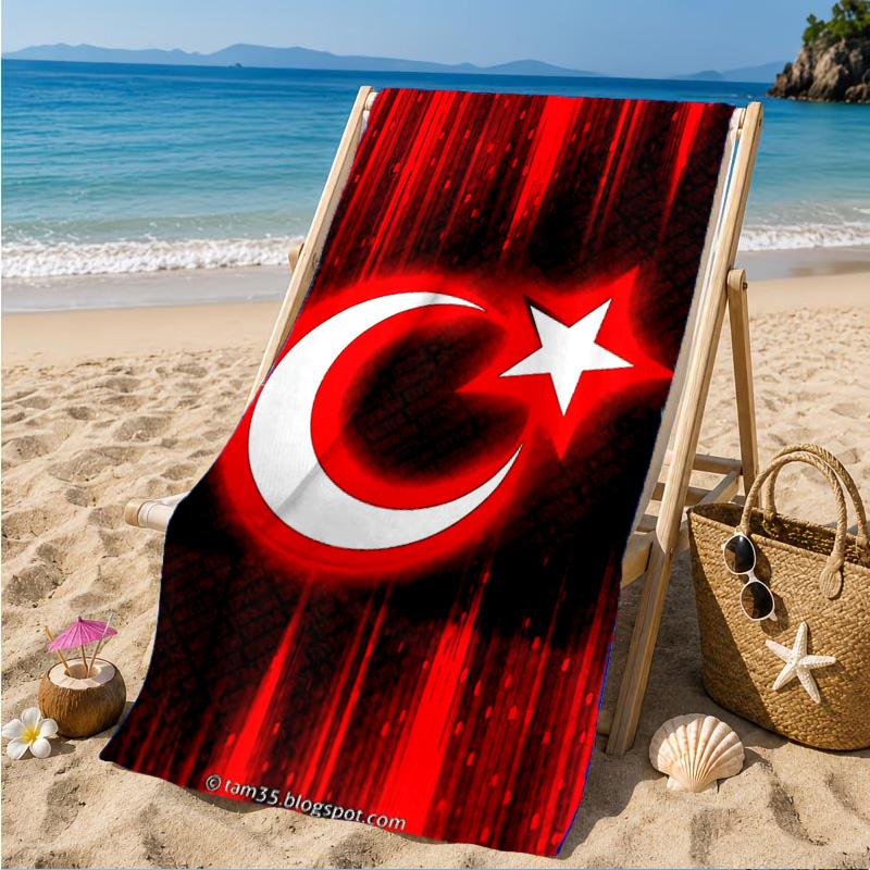 Turkish Flag Design Beach Towel, Quick-drying, Easy to Care for, Suitable for Both Fitness and Beach Vacations,Sports Essential