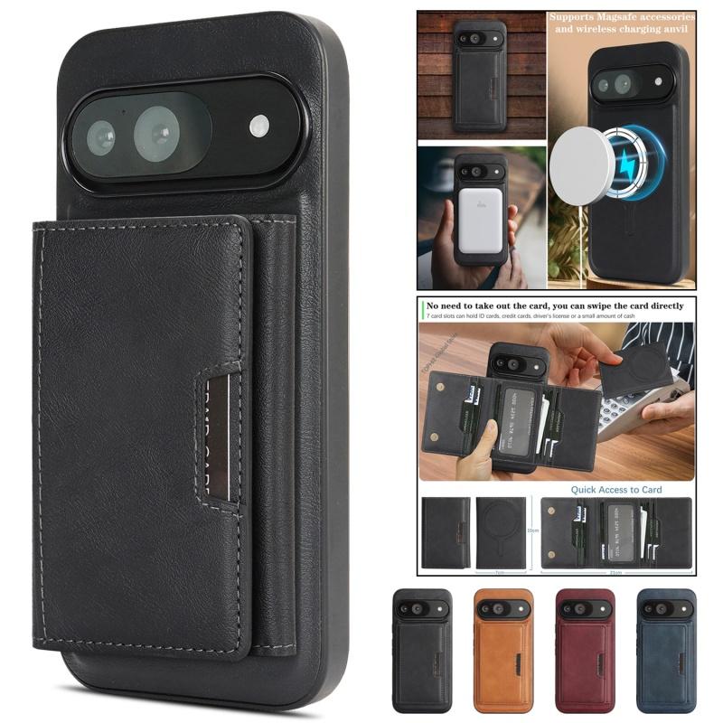 Case For Phone Yulin-003 Black/Brown/Red Magsafe Wireless Charging Magnetic Wallet Card Phone Case For Google Pixel 10 Pro Xl 9 9A 8 8A Leather 2-In-1 Flip Stand Cover
