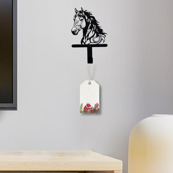 Black Horse Wall Hook Key Hanger with Horse Silhouette Wall Mounted Iron Hook Entryway Organizer for Keys Bags Hats Coats