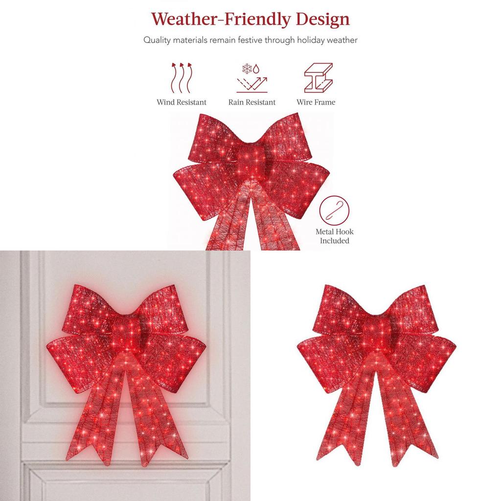 Christmas Bow Led Lighted Garland Door Hanging Decoration For Holiday Celebrations