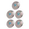 5 Sets Screw Back Button Silver Flower Blue Turquoise 30mm Round Shape Conchos with 4.5mm Screws for Leather Crafts