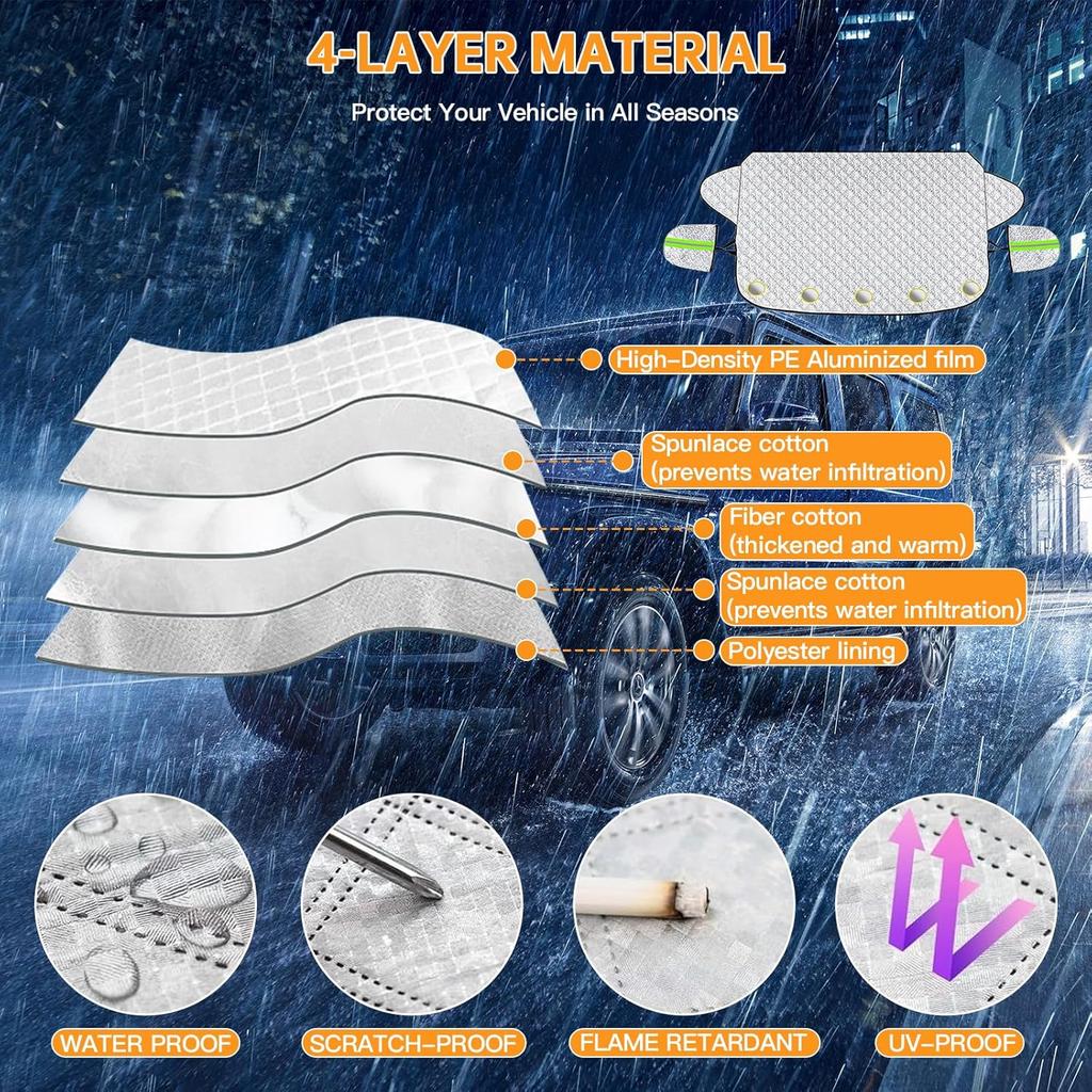 Car Windshield Snow Ice Cover, Magnetic Windshield Cover for Ice and Snow with Side Mirror and 5 Layers Protection, Windshield Sun Shade Foldable or