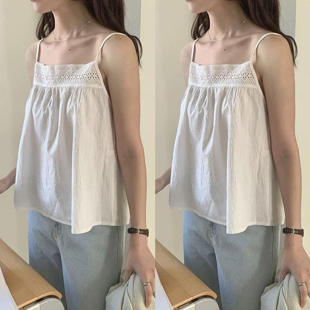Women's Plus Size Cotton Linen Embroidered Camisole Vest - Spring/Summer Loose Base Layer Top