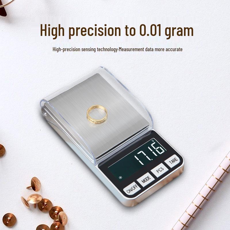 Compact Electronic Gram Scale with Cover, High Precision 0.01g Scale for Jewelry and Household Use