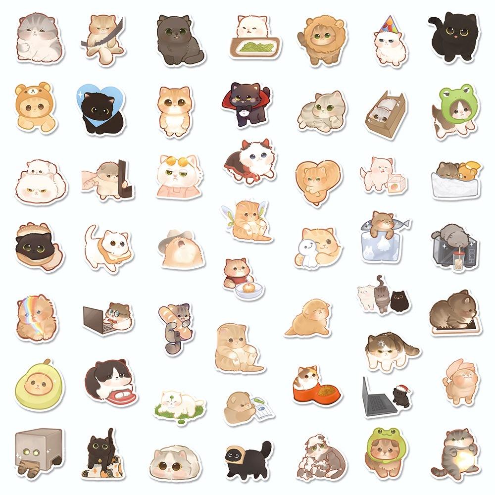50 100Pcs Cute Cat Stickers Notebook Stationary Scrapbook Laptop Phone Guitar Kawaii Animal Decal For Kids Diy Toy