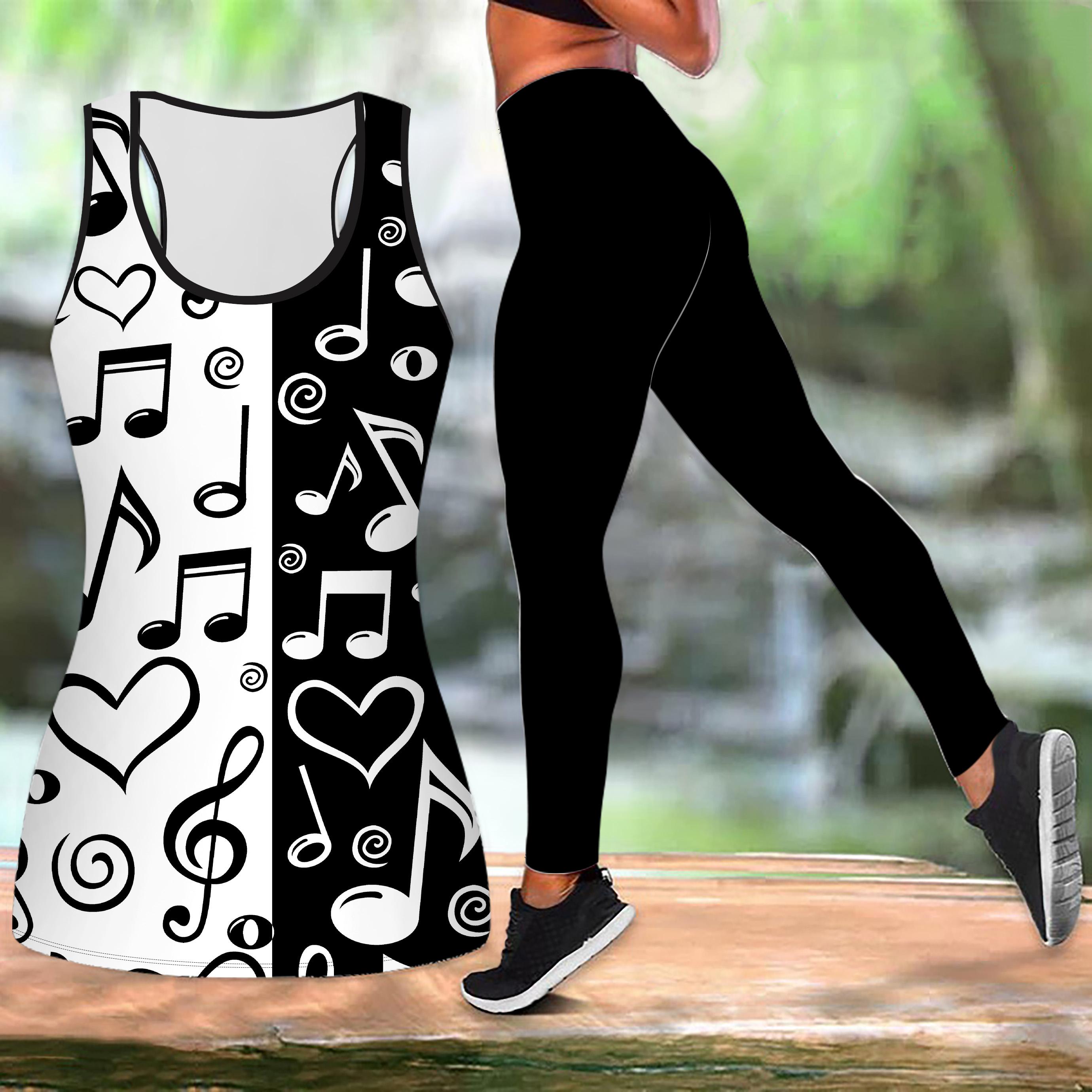 

Одяг для йоги з чарівним музичним принтом для жінок Модні легінси для тренувань Фітнес Спорт Повсякденний набір для йоги Спортивний костюм XS чорний