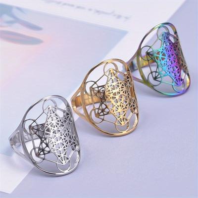 Stainless Steel Hollowed Out Ring, Cool and Minimalist Style, Open Ring, Hollow Geometric Ring