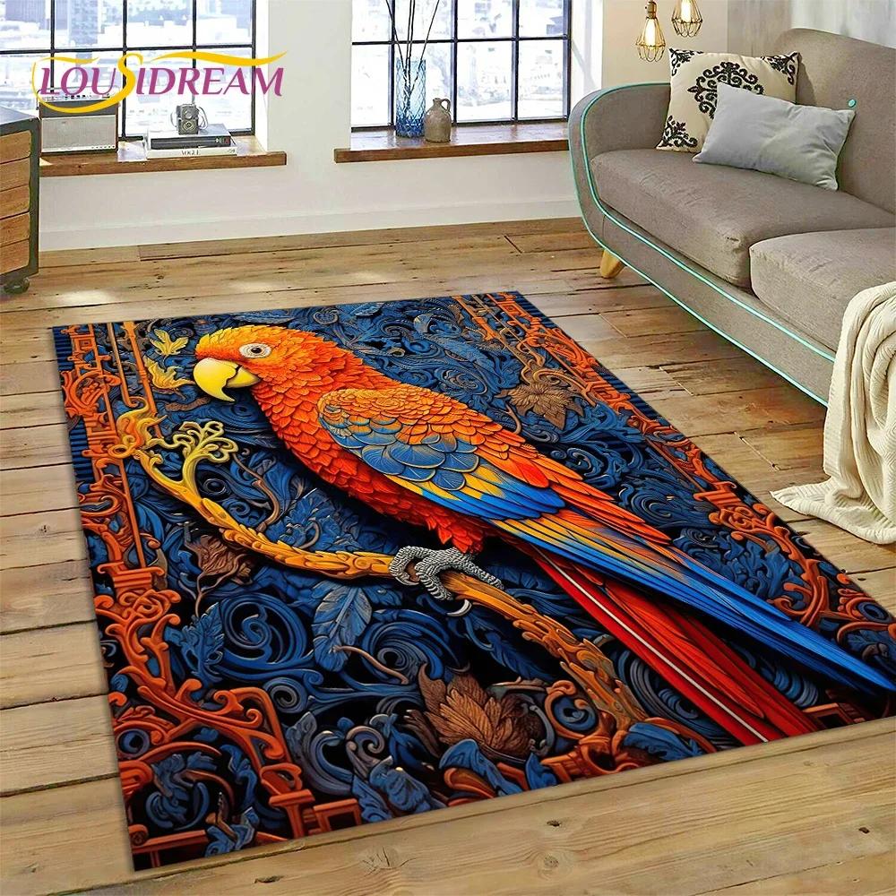 Niedlicher Teppich mit Traumvögeln, Papagei, Pfau, Cartoon-Motiv, für Schlafzimmer, Wohnzimmer, Zuhause, Sofa-Dekoration, Kinderspiel, große Deko-Bodenmatte