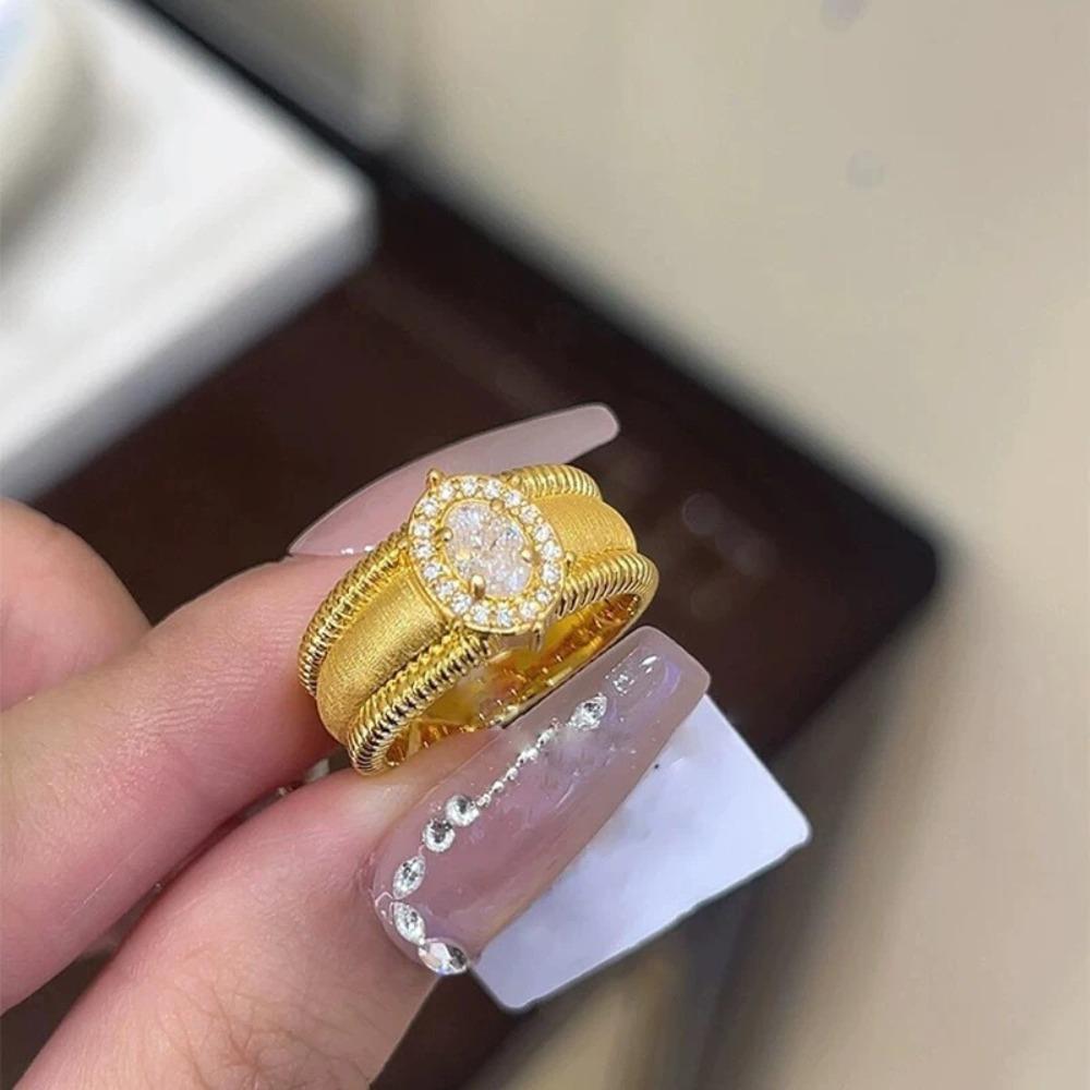 Brushed Beaded Edge Pigeon Egg Ring Light Luxury Vintage Court Diamond Open Ring