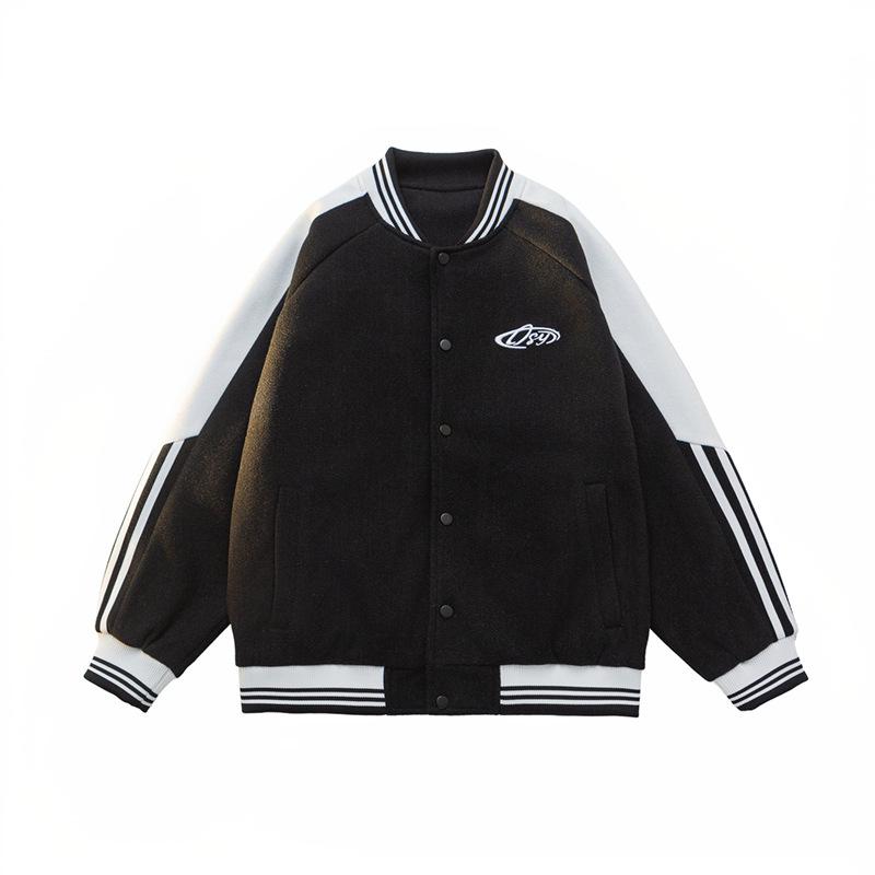 Dopamine Baseball Collar Jacket for Men and Women In The Same Style Spring and Autumn New Hong Kong Style Striped Couple Jacket