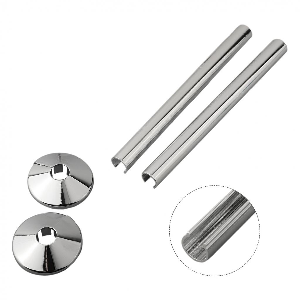 2 Pk Pipes Radiator Pipe Covers Sleeve 15mm Collars Cut Fit Bathroom Chrome