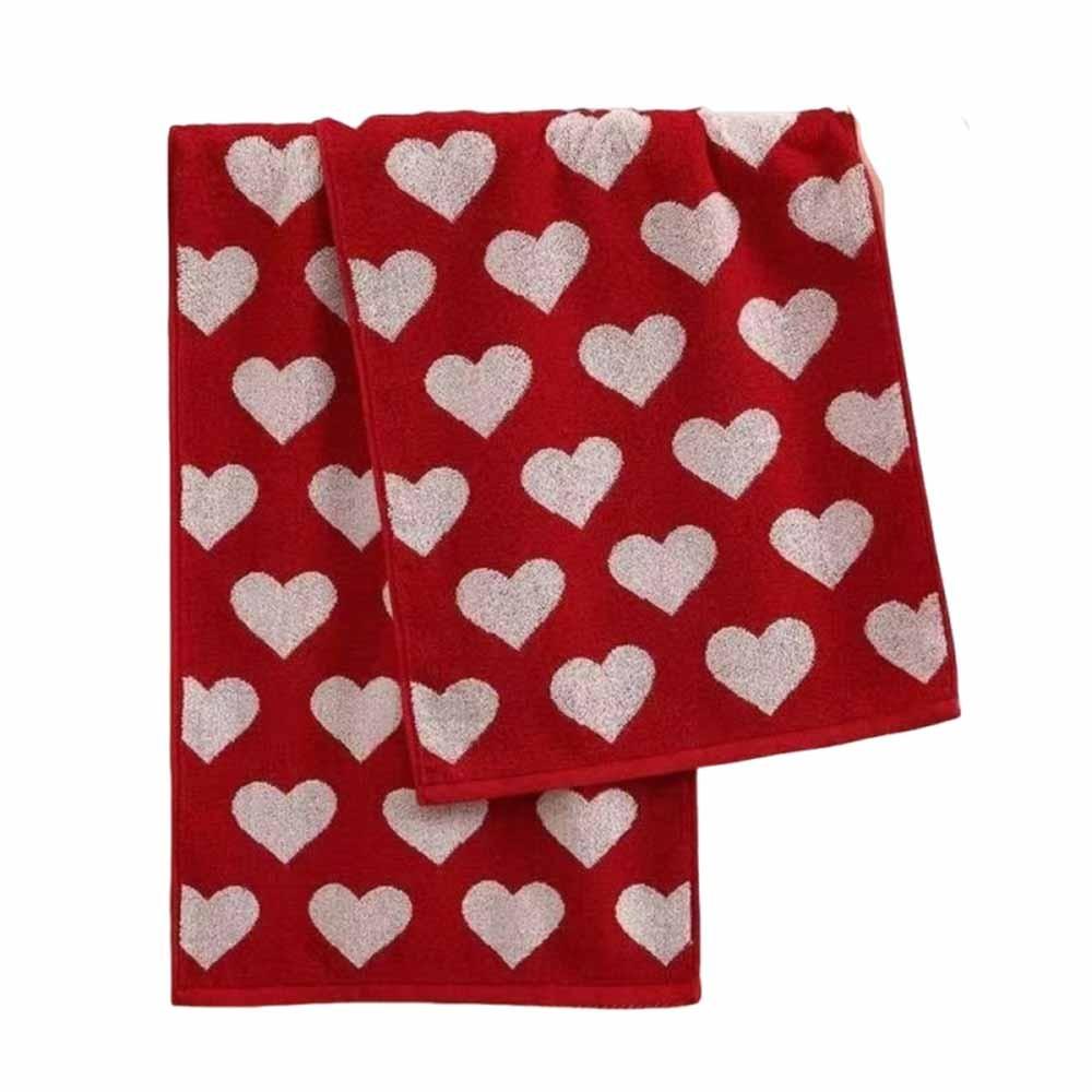 

Red Color Bath Face Towel Heart Shower Towel Fu Character Valentine s Day Gift Couple