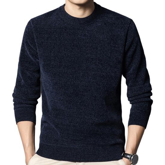 Men Fall Winter Sweater Thick Plush Lined Round Neck Knitted Solid Color Elastic Pullover Loose Keep Warm Work Business School Sweater