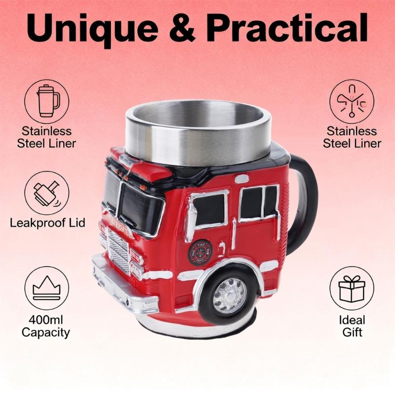 Creative Truck Shaped Firefighting Cup Stainless Steel Coffee Mug For Dad Gift For Father's Day Or Birthday