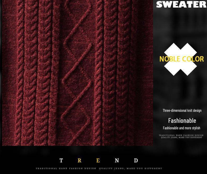 Luxury Cable Knit Round Neck Pullover for Men - Trendy Autumn/Winter Loose Fit Sweater