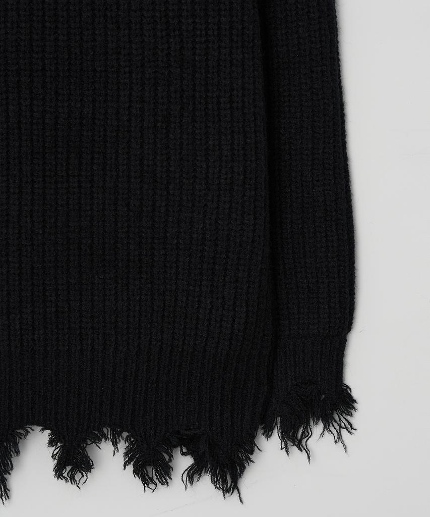 JOJILONG Jn323 Distressed Knit Sweater - Black