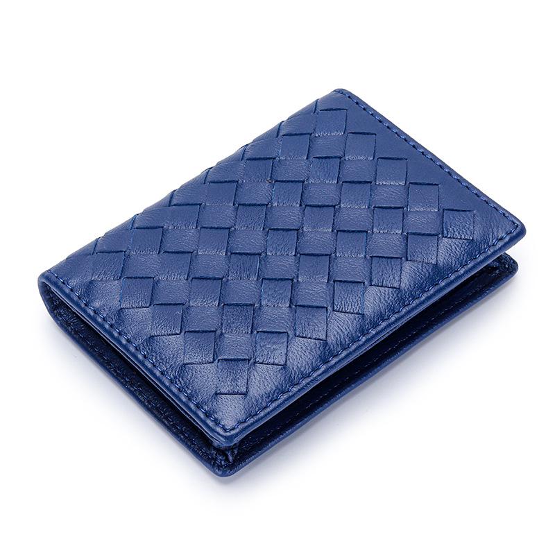 Unisex Woven Lambskin Business Card Holder: Genuine Leather, Large Capacity