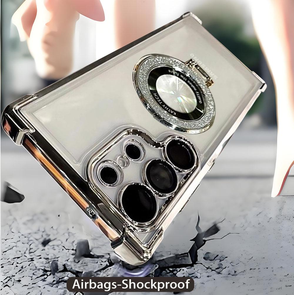 Luxusní třpytivé pouzdro s magnetickým držákem pro Samsung Galaxy A55 5G A35 a54 S24 Ultra S23 FE S22 PlusS21S20 Silikonový kryt odolný proti nárazům