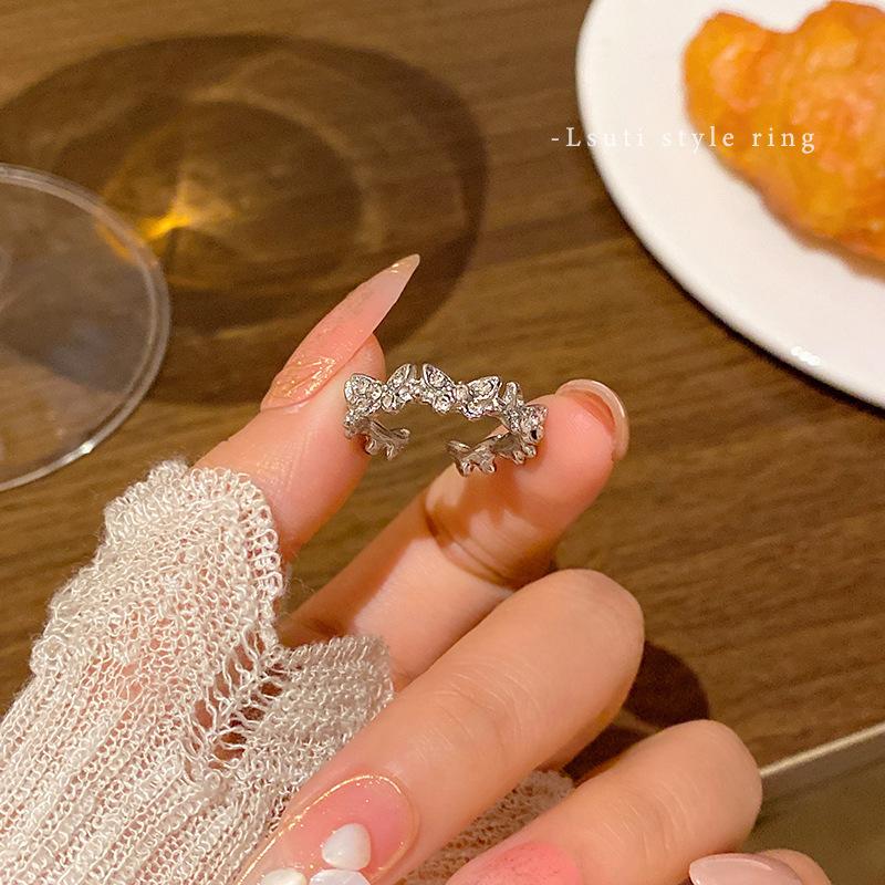 Flash Diamond Butterfly Ring Female Opening Adjustable Internet Celebrity Ring Ring Korean New Personality Hand