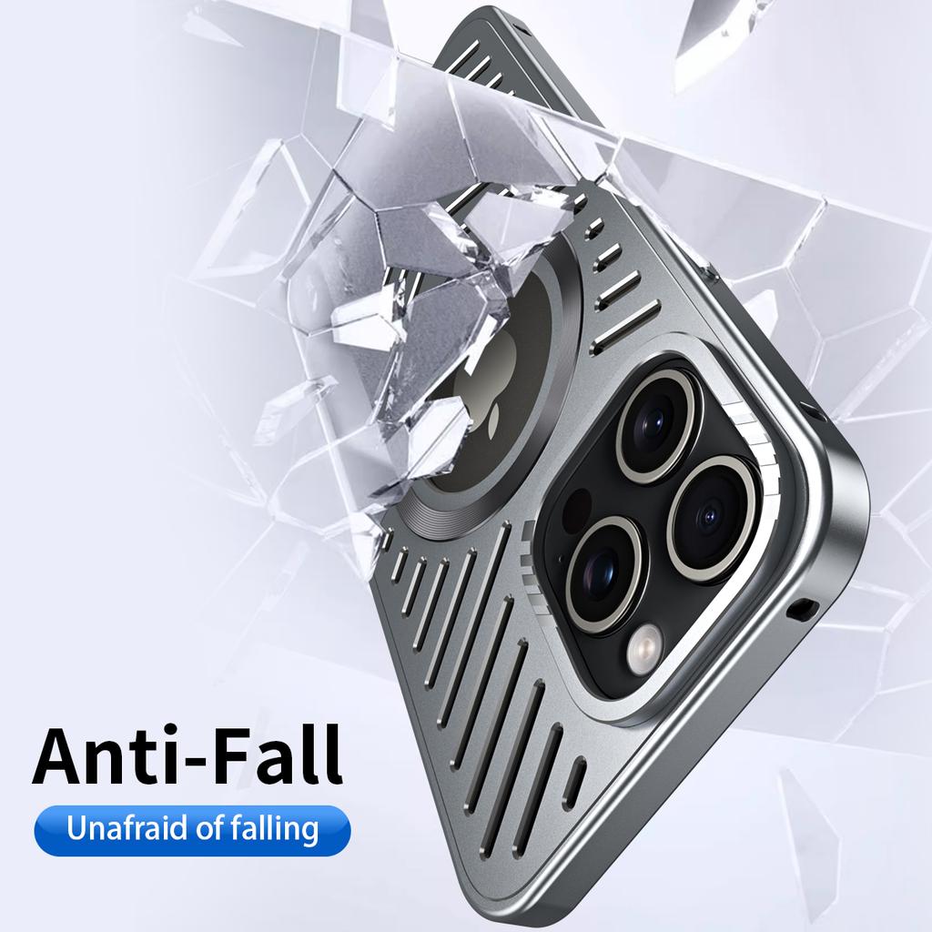For iPhone 15 Pro Max Case Heat Dissipation Hollow Aluminium Alloy Phone Cover