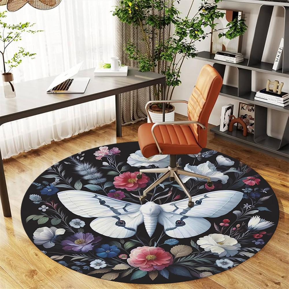 1pc Butterfly Flowers Round Chair mat Area Rug - Non-Slip, Floor Mat for Office, Bedroom, and Indoor Decor c1118191
