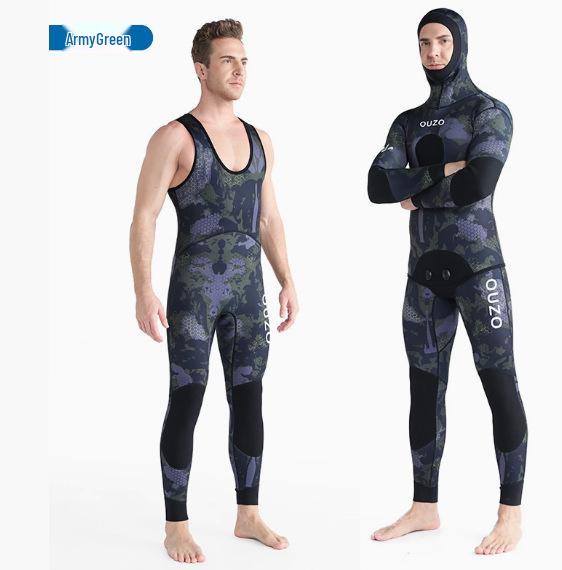 Pánský 3mm rychleschnoucí lovecký a surfařský oblek - Dvoudílný chladuvzdorný opalovací oblek pro freediving