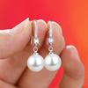 Women's Elegant Pearl Drop Earrings Sparkling Rhinestone Inlaid Hook Earrings for Wedding and Engagement