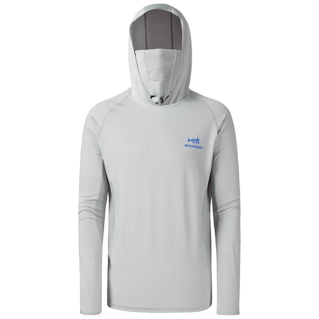 Bassdash Hooded Fishing with Face Sun Long Sleeve Men's UPF50+ T-Shirt Mask, Protection, (Cool Gray, XL)