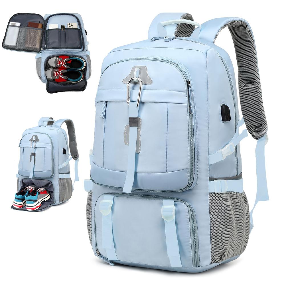Spacious 17-inch Laptop Backpack For Travel, Camping, And Outdoor Activities, With Separate Compartment For Shoes, Suitable For Both Men And Women.