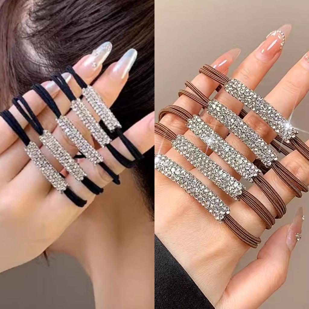 5/10 Pcs High-End Super Shiny Water Diamond Ponytail Tie Single Line Durable Bun Hair Band for Stylish Hair Management